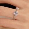 14k Solid Gold Snowflake Moissanite Diamond Milgrain Band Engagement Rings, Minimalist Solitaire Promise Rings, Sparkling Anniversary Ring