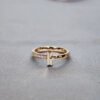 14k Gold Diamond T Ring, Open Cuff Ring, Open T Ring, T Wire Ring, T Bar Ring, Geometric Ring, Gold Stacking Ring, Mother‘s Day Gift