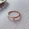 14k Gold Diamond T Ring，Diamond T Ring，T Wire Ring， Dainty ring，14k Solid Gold Ring，Wedding band