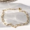 18K Gold Paperclip Bracelet, Bold Link, Staple Chain, Rectangle Link, Elongated Link, Layering Chain, Mother's Day, Gold bracelet stack