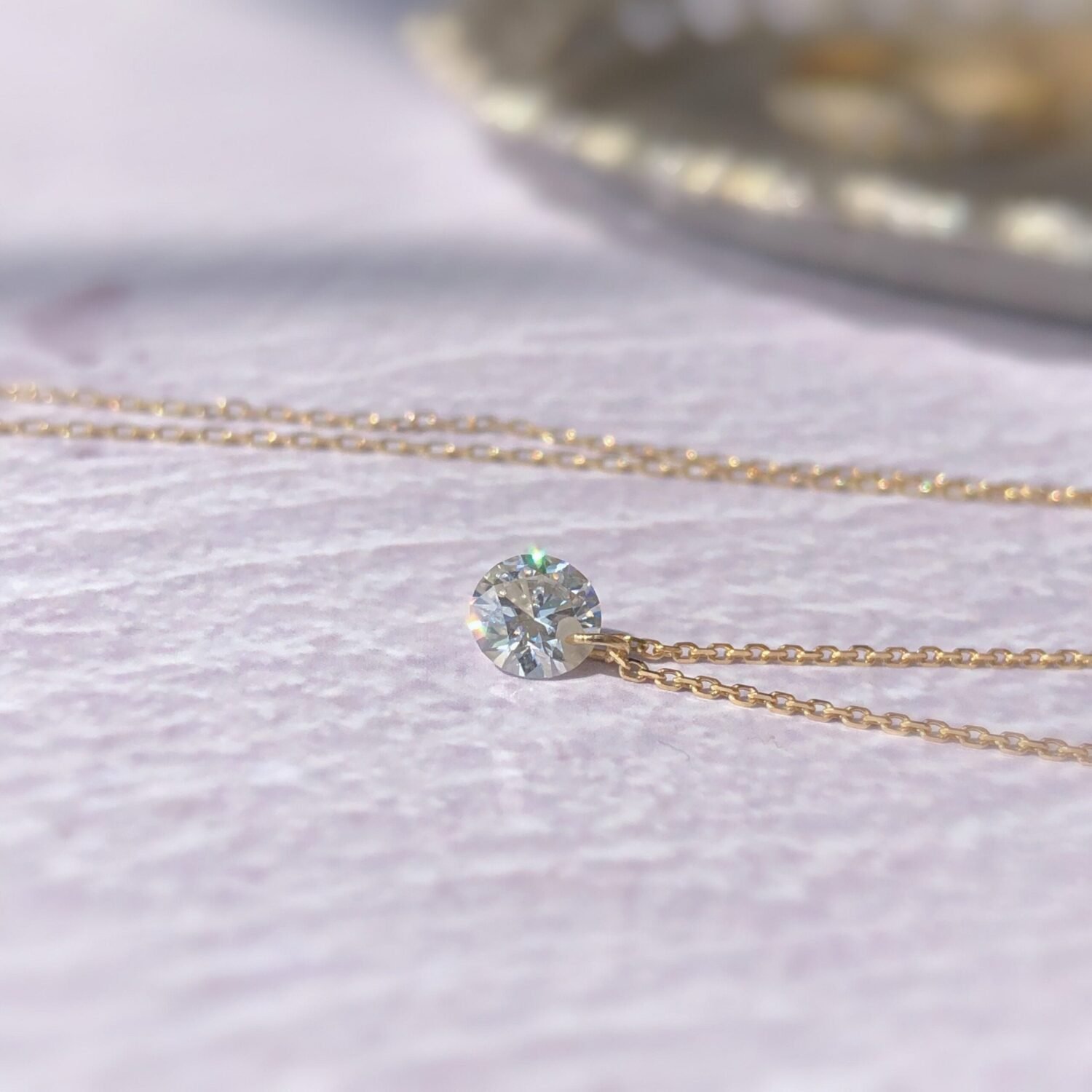 Single Diamond Floating necklace, Natural Diamond necklace, single drill diamond necklace for women, 0.13ct Diamond necklace pendant.