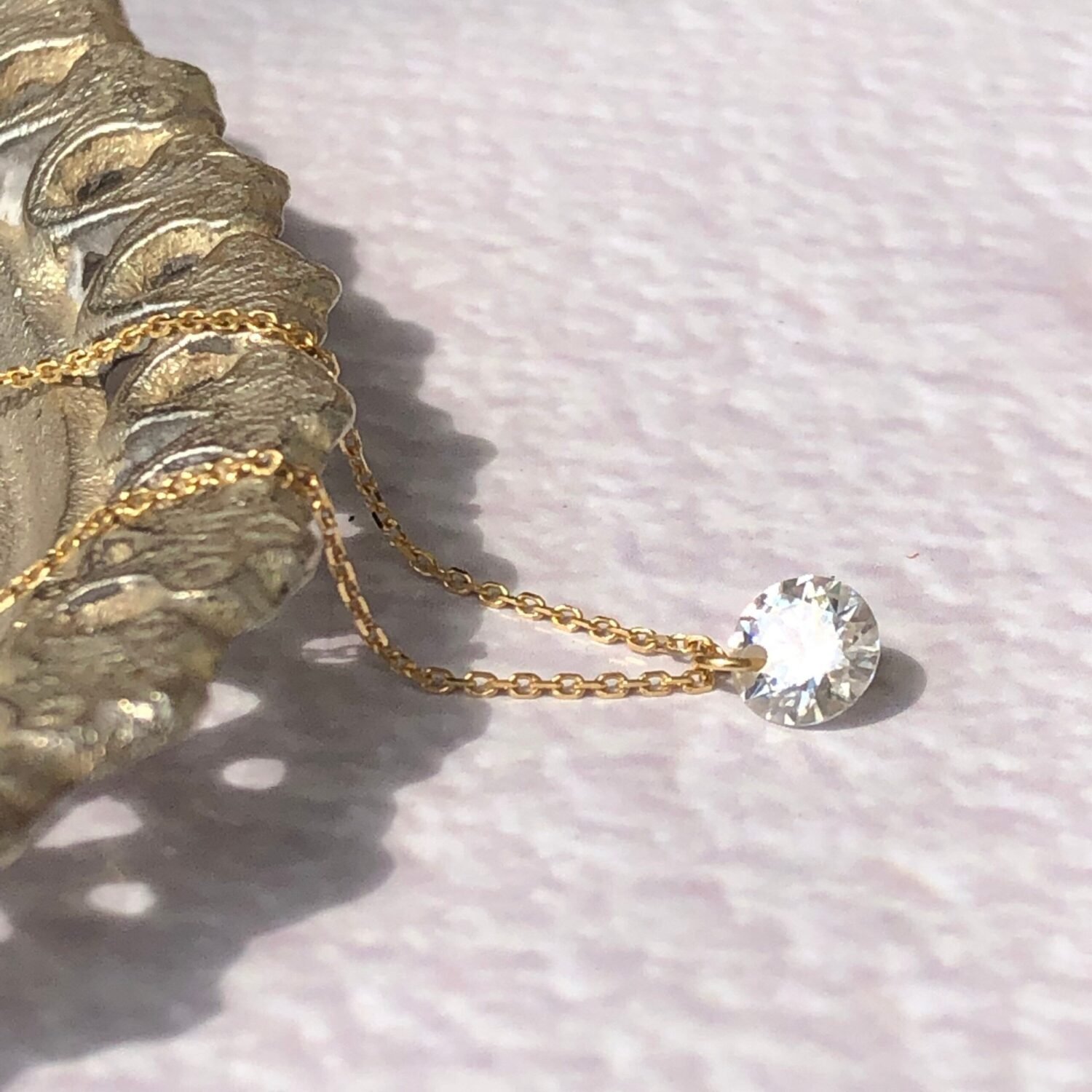 Single Diamond Floating necklace, Natural Diamond necklace, single drill diamond necklace for women, 0.13ct Diamond necklace pendant.
