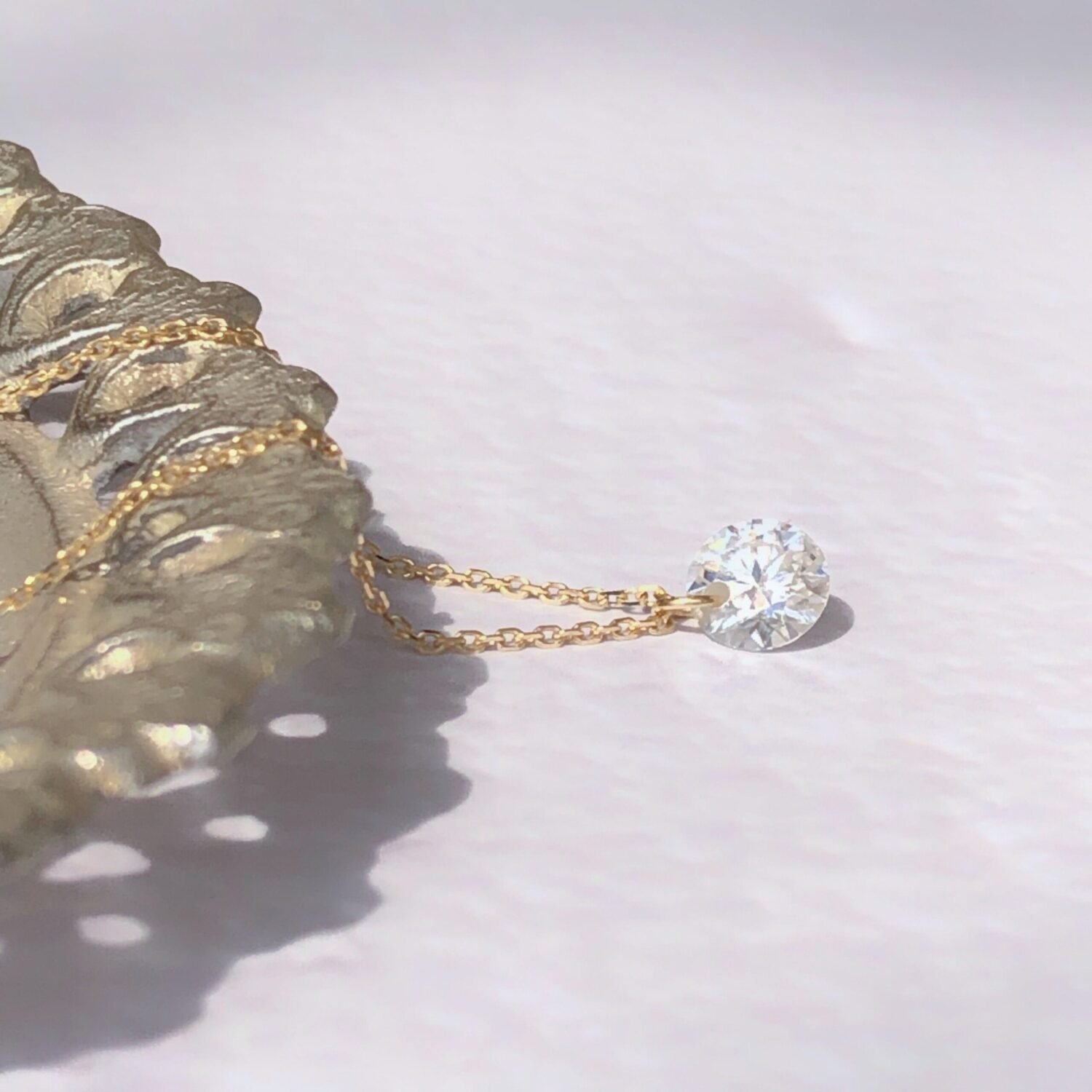 Single Diamond Floating necklace, Natural Diamond necklace, single drill diamond necklace for women, 0.13ct Diamond necklace pendant.