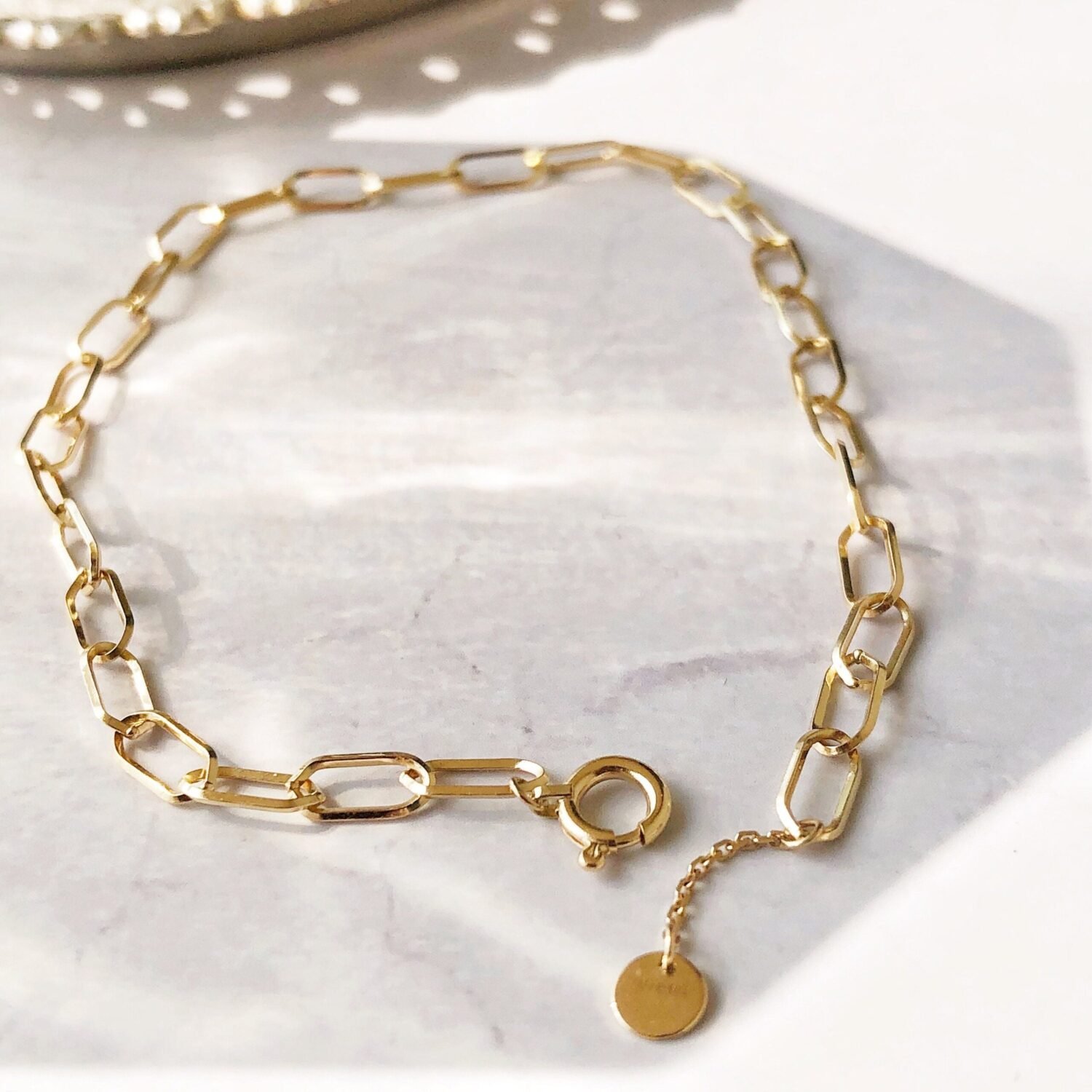 18K Gold Paperclip Bracelet, Bold Link, Staple Chain, Rectangle Link, Elongated Link, Layering Chain, Mother's Day, Gold bracelet stack