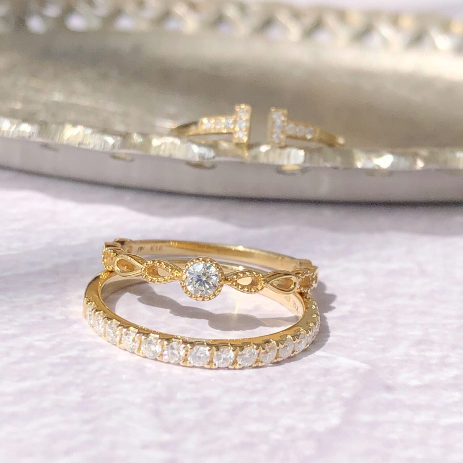 HIKAGE  18k Solid Gold Natural Diamond Ring Danity Stackable Ring,Real Solid Gold Ring,Thin Band Ring,engagement ring,wedding ring