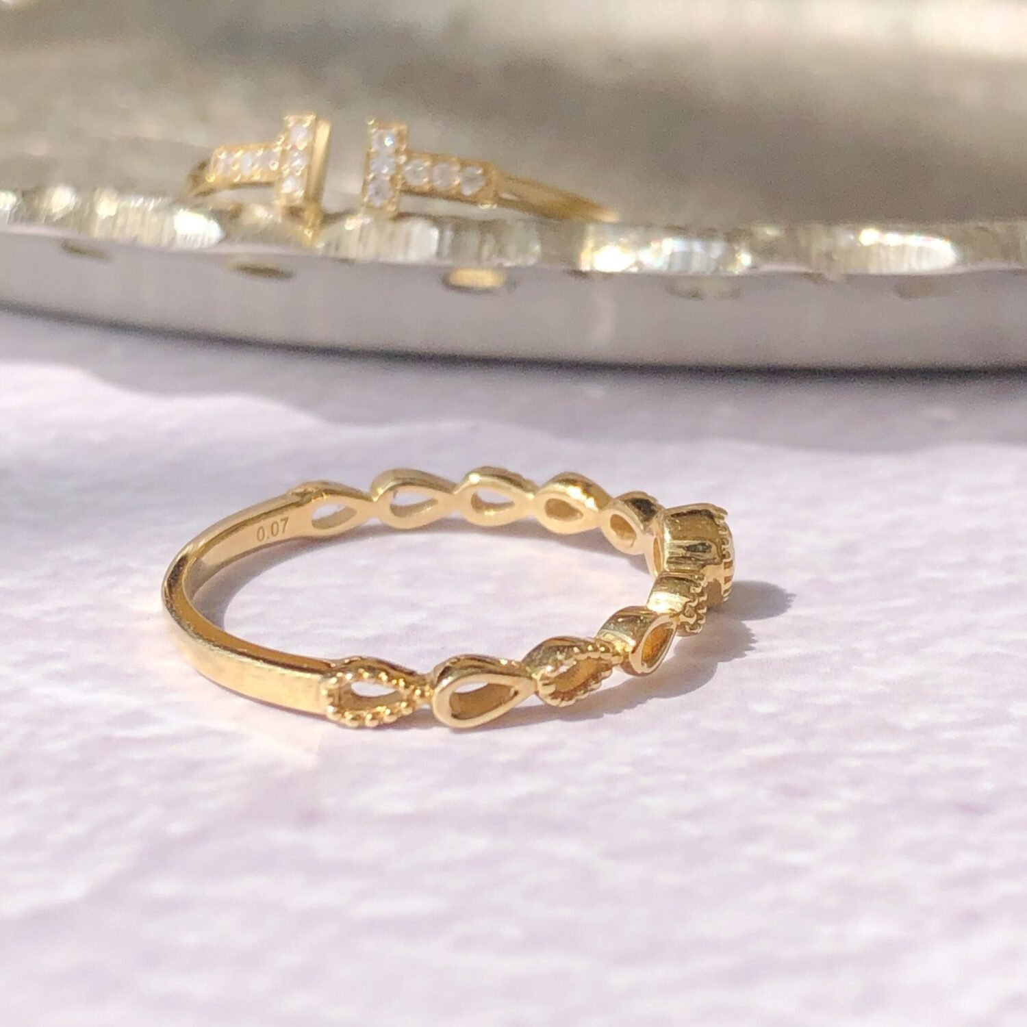 HIKAGE  18k Solid Gold Natural Diamond Ring Danity Stackable Ring,Real Solid Gold Ring,Thin Band Ring,engagement ring,wedding ring