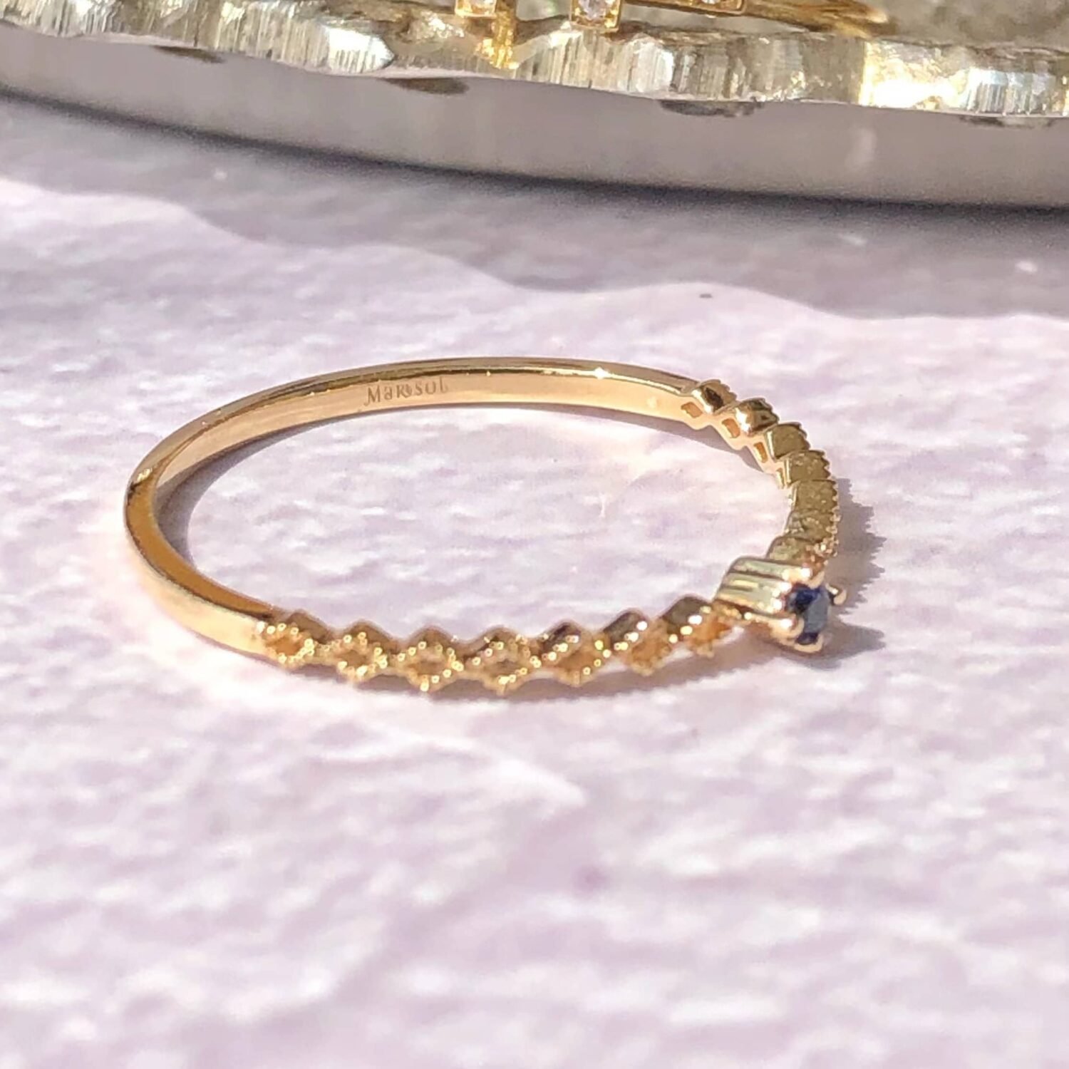 14k Solid Gold Sapphire Marquise Band Ring, Dainty Lace Ring, Marquise Gold Ring, Stackable Band, Marquise Wedding Ring in 14k Solid Gold