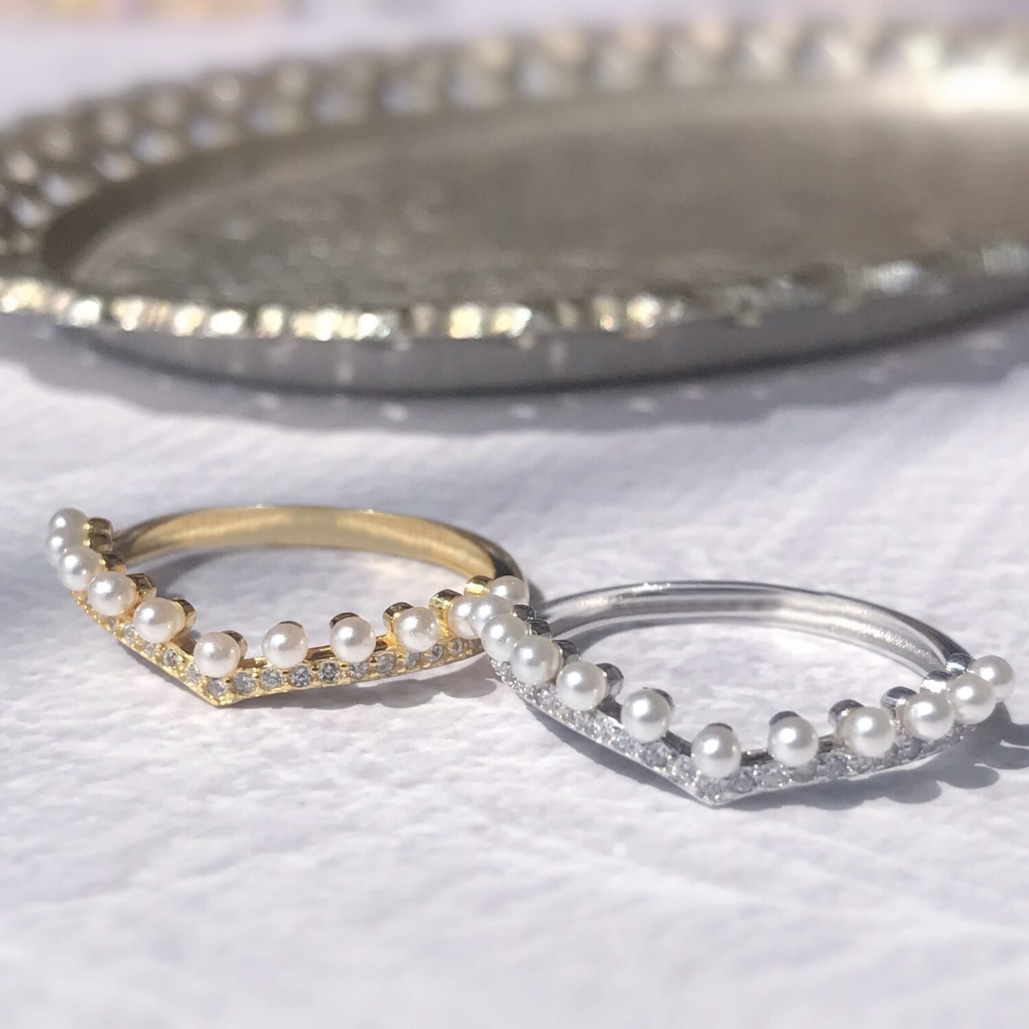 Pearl Diamond Wedding Band Women Rose Gold Pearl Matching Band Akoya Pearl Ring Half Eternity Stacking Minimalist Delicate Dainty Bridal