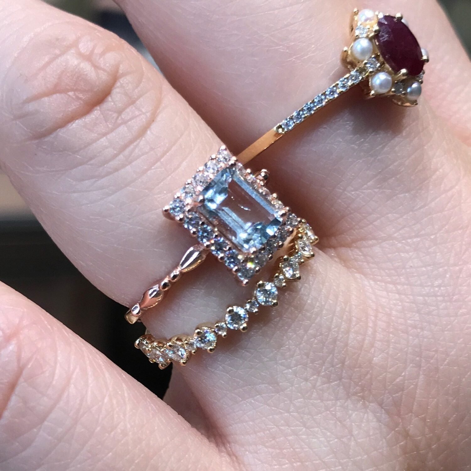 14K Emerald cut Aquamarine ring Tapered, Aquamarine solitaire ring, natural aquamarine ring, genuine aquamarine emerald cut vintage ring,