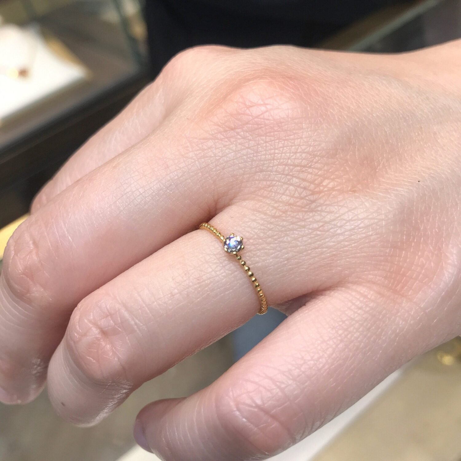 Dainty Natural Diamond Beaded Ring – 0.05 CT Solid Gold