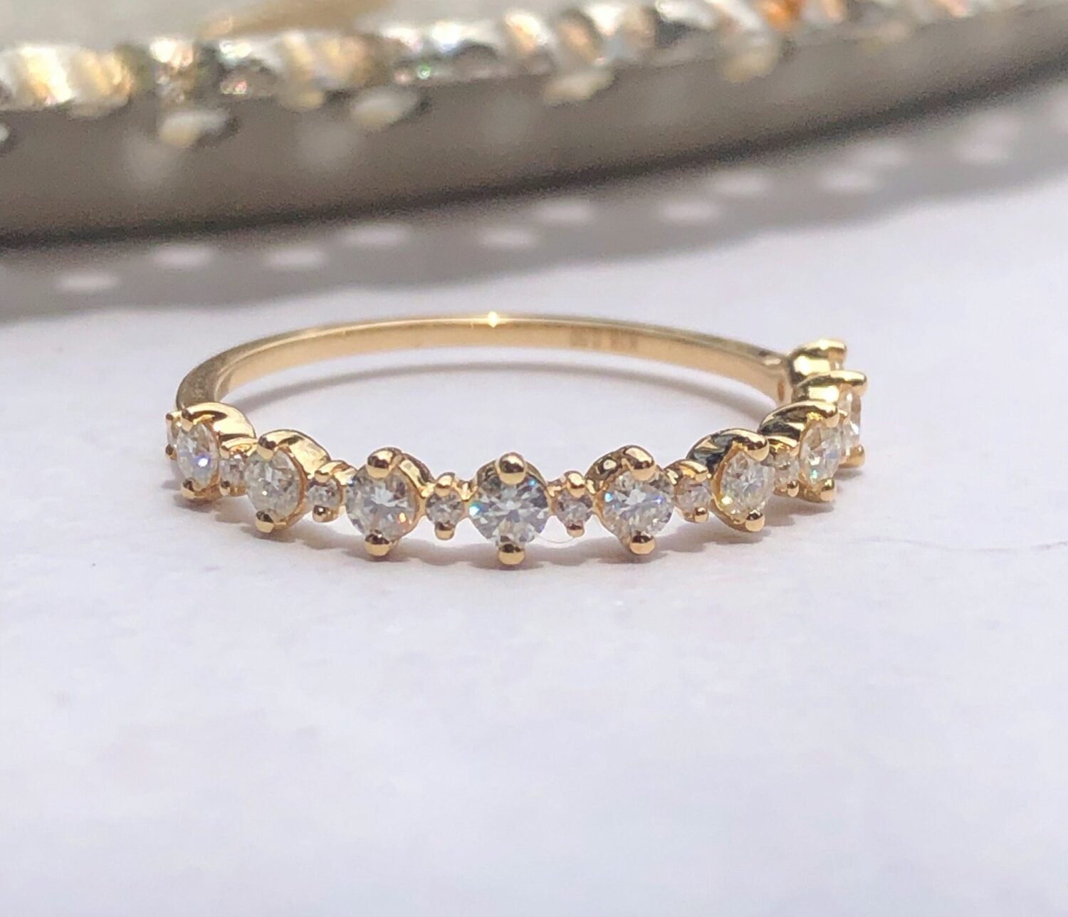 14K solid gold moissanite wedding band Ring 14K Diamond Rings，18K Gold diamond Wavelet Band，14K moissanite wedding band Stacktable rings