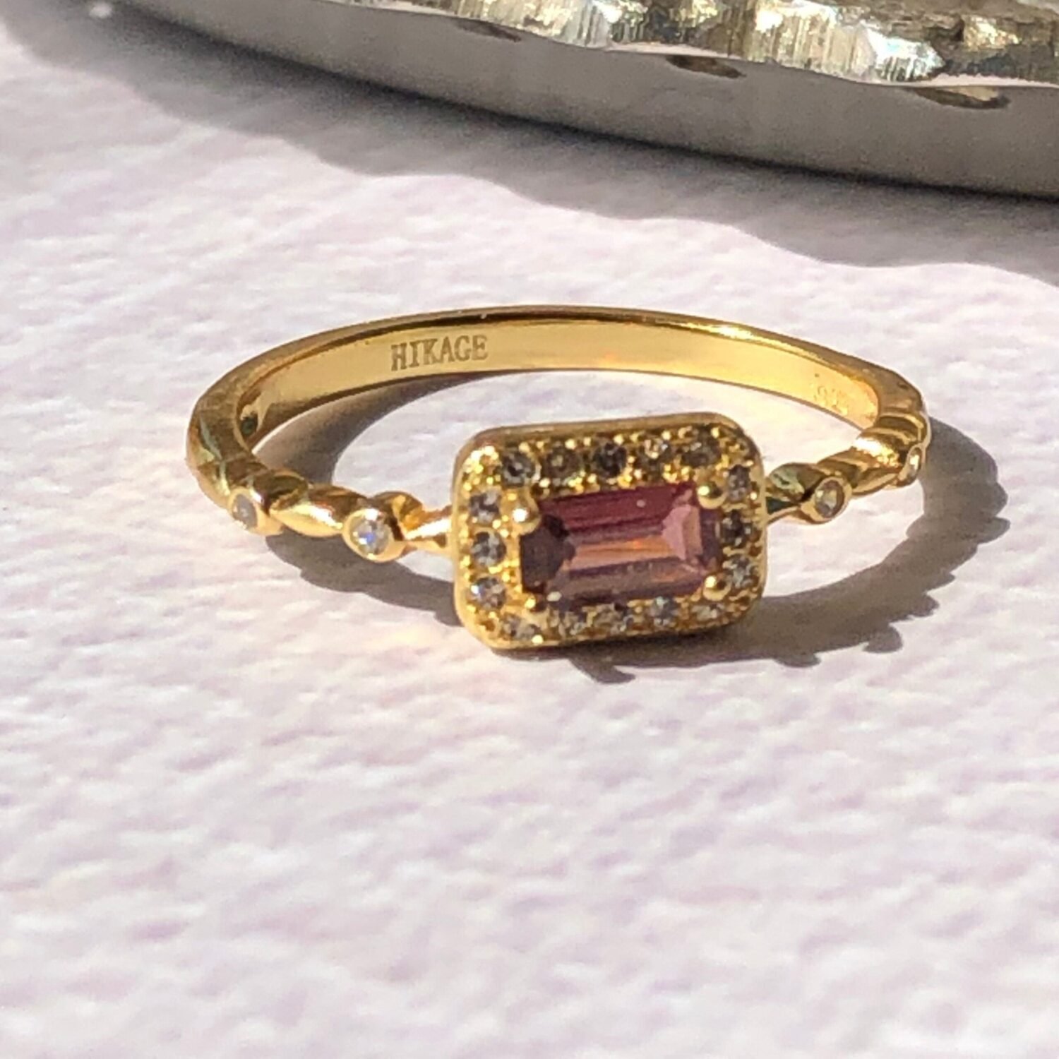 14K Gold Emerald Cut Watermelon Tourmaline Ring /Ruby Ring/Diamond Accent/Unique Stacking Ring/Rose Gold Ring/Dainty Promise Ring