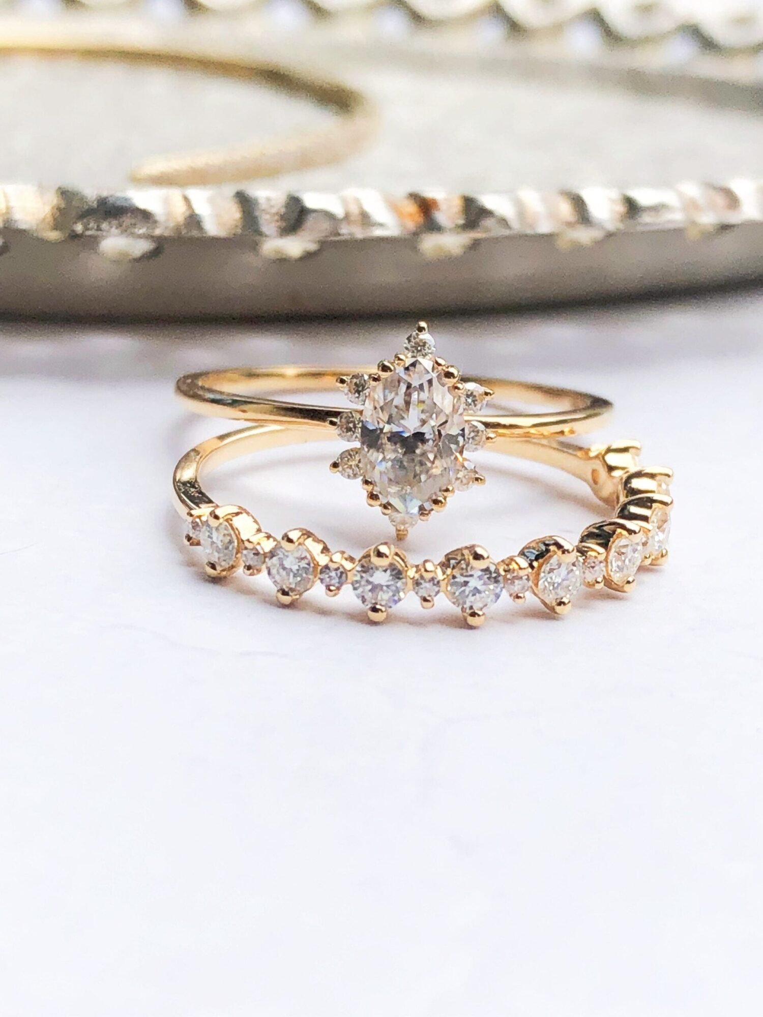 14K solid gold moissanite wedding band Ring 14K Diamond Rings，18K Gold diamond Wavelet Band，14K moissanite wedding band Stacktable rings