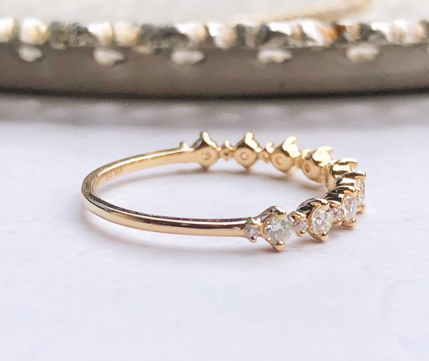 14K solid gold moissanite wedding band Ring 14K Diamond Rings，18K Gold diamond Wavelet Band，14K moissanite wedding band Stacktable rings