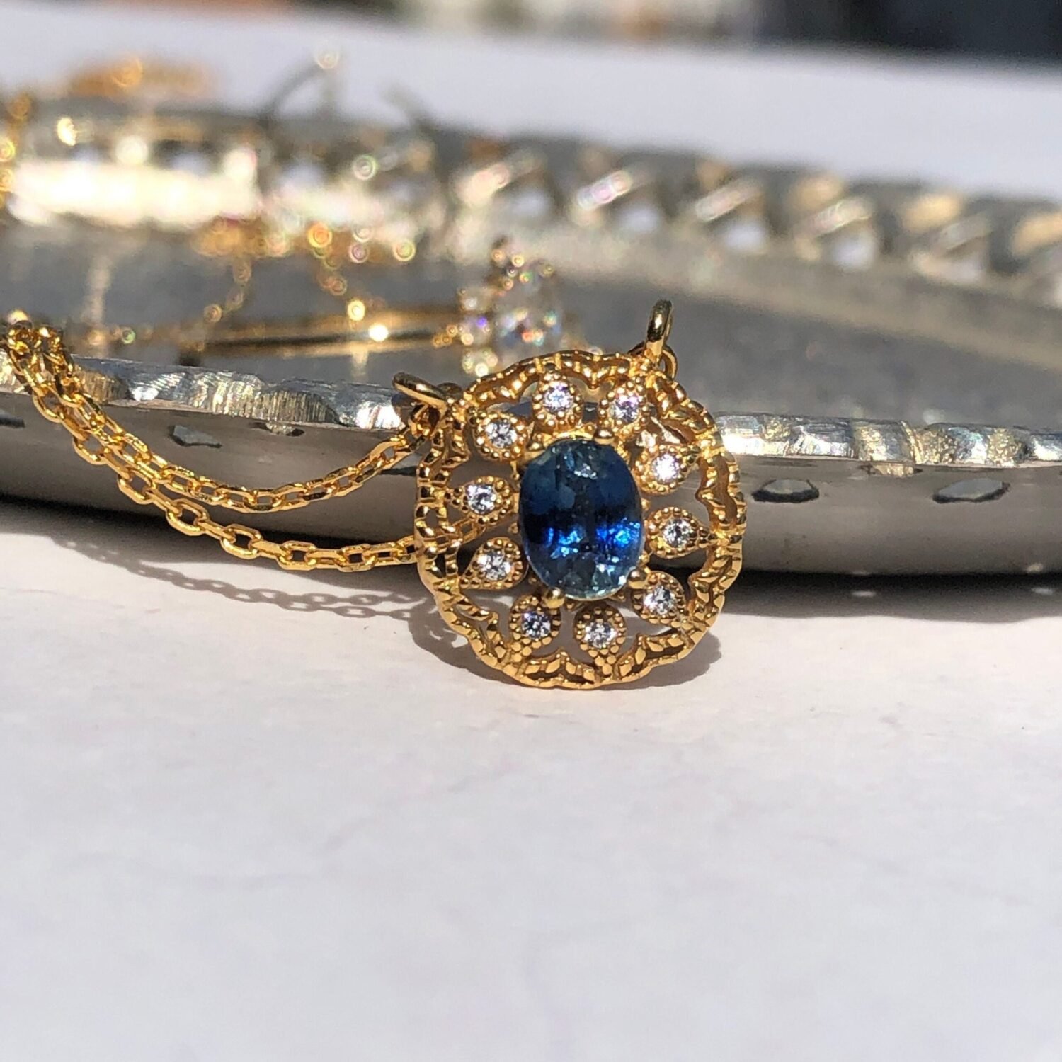 10k 14k 18k Solid Gold Sapphire Necklace, Solitaire Gold Pendant,Christmas Gift,Valentines Day Gift,Mothers Day Gift,Gold Solitaire Necklace