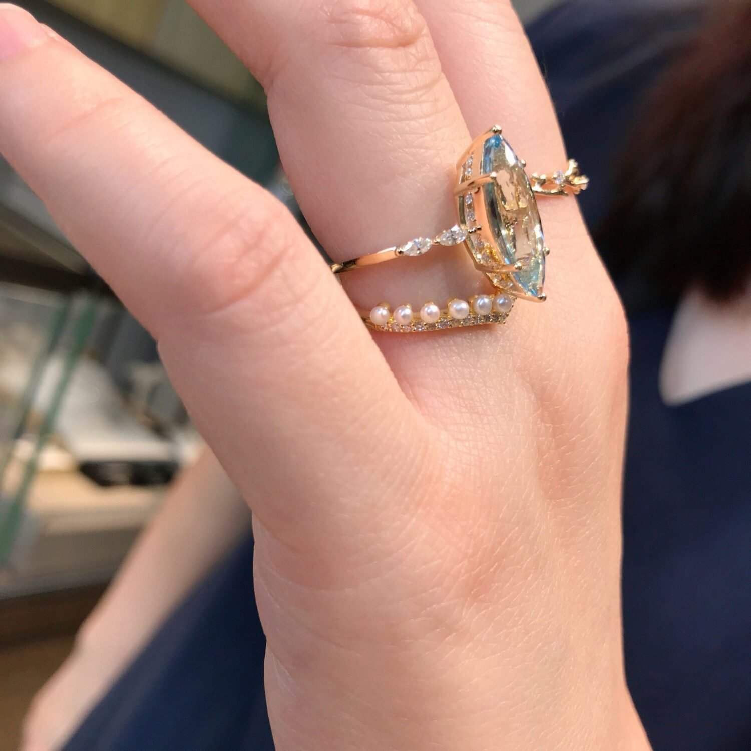 il_fullxfull.4021646952_oofv-1 14K Solid Gold Marquise Santa Maria Blue Aquamarine Engagement Ring & VS Diamond Ring 14K Promise Ring Vintage Diamond Aquamarine Ring