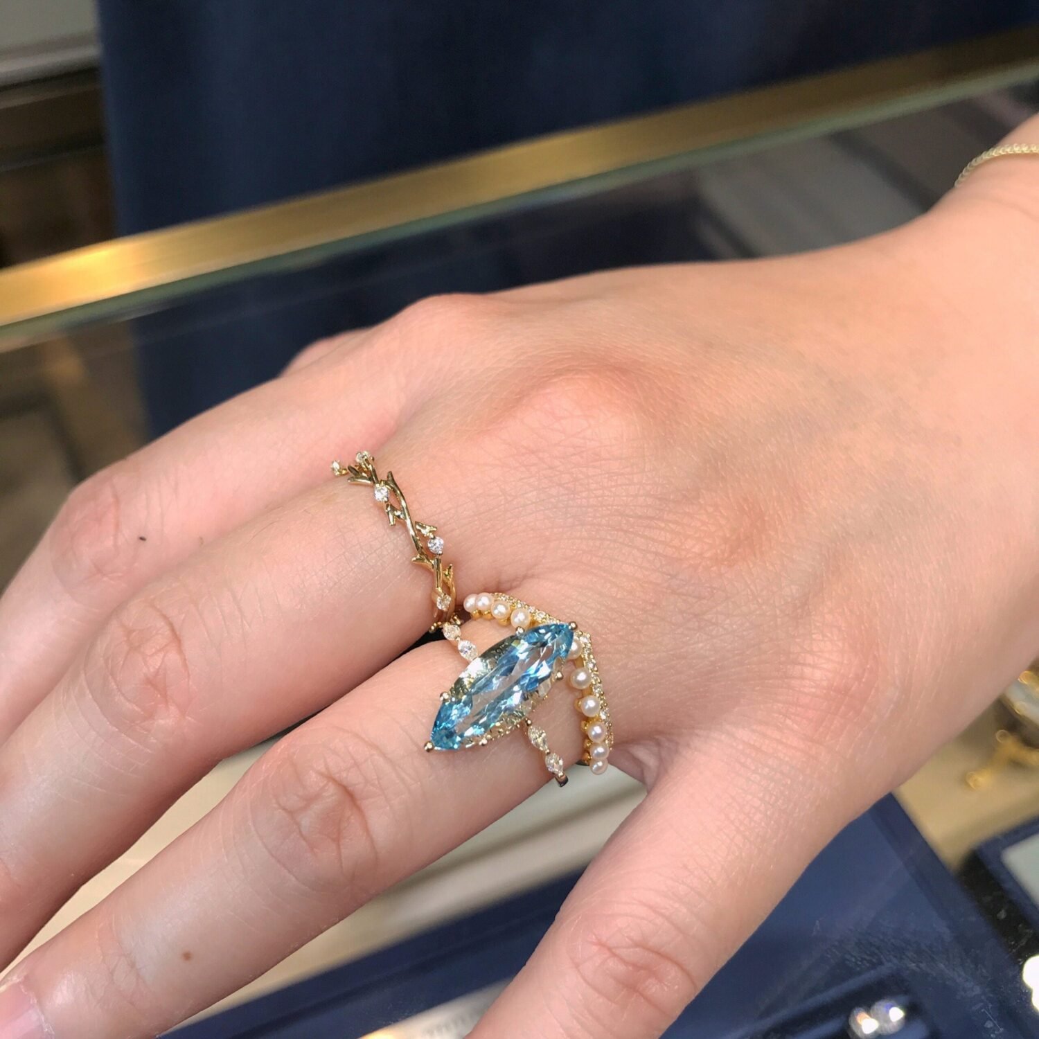 il_fullxfull.4069297473_4t4l-1 14K Solid Gold Marquise Santa Maria Blue Aquamarine Engagement Ring & VS Diamond Ring 14K Promise Ring Vintage Diamond Aquamarine Ring