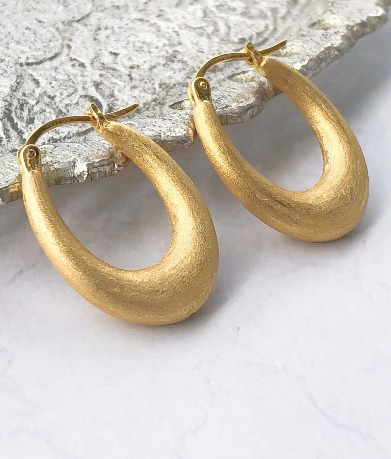 il_fullxfull.4470700346_72l1-1 18K Solid Gold Hoop Earrings ,18K Teardrop Earrings Dangle,18K Brush Gold Earrings,Luxioury Jewelry For Anniversary Gift