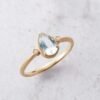 Aquamarine & Diamond Classic Engagement Ring, Genuine Multistone Vintage Jewelry, 14K Solid Gold, Best Bridal Gift, Brushed Solid Gold  Ring