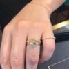 Aquamarine & Diamond Classic Engagement Ring, Genuine Multistone Vintage Jewelry, 14K Solid Gold, Best Bridal Gift, Brushed Solid Gold  Ring