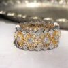 18K Solid Gold Buccellati Lace Ring，Rare Vintage Buccellati 18k Yellow White Gold  Diamond Band Ring S