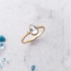 Aquamarine & Diamond Classic Engagement Ring, Genuine Multistone Vintage Jewelry, 14K Solid Gold, Best Bridal Gift, Brushed Solid Gold  Ring