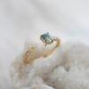 18K Diamond Cuff Ring Unique Aquamarine Ring