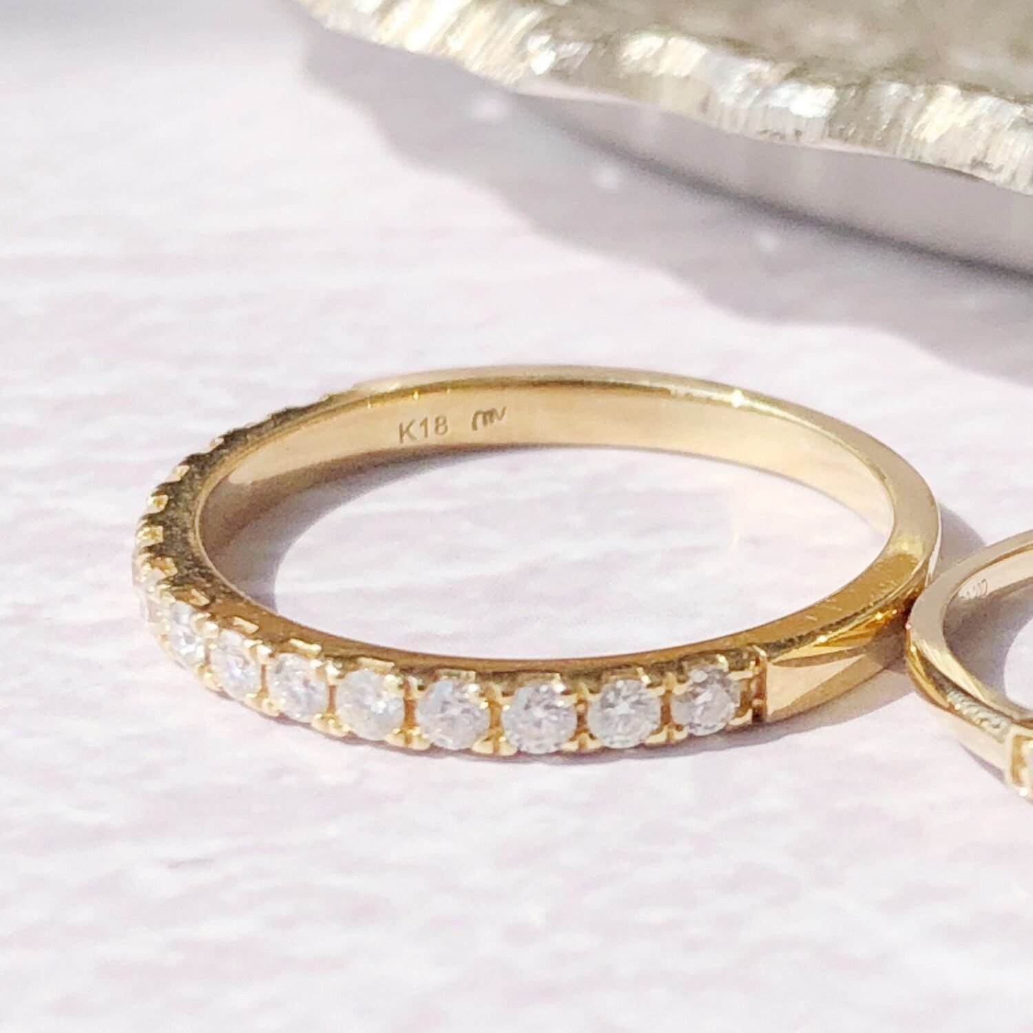 14k Solid Gold Genuine Diamond Eternity Band Wedding Band Stack Ring For Women ，18K Solid Gold Diamond Wedding stacking Band ，