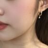 18k dangle earrings women，14K solid gold drilled Diamond Earrings，Drilled Diamond Hoop Earrings - 14k, 18k Yellow, Rose, White Gold