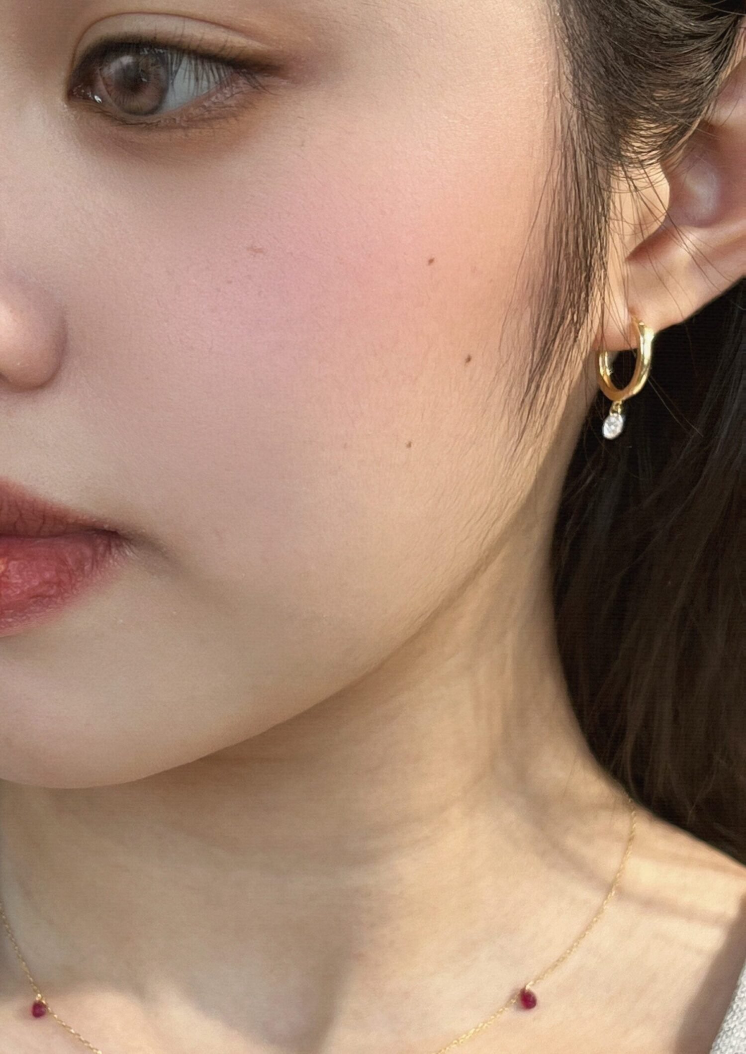 18k dangle earrings women，14K solid gold drilled Diamond Earrings，Drilled Diamond Hoop Earrings - 14k, 18k Yellow, Rose, White Gold