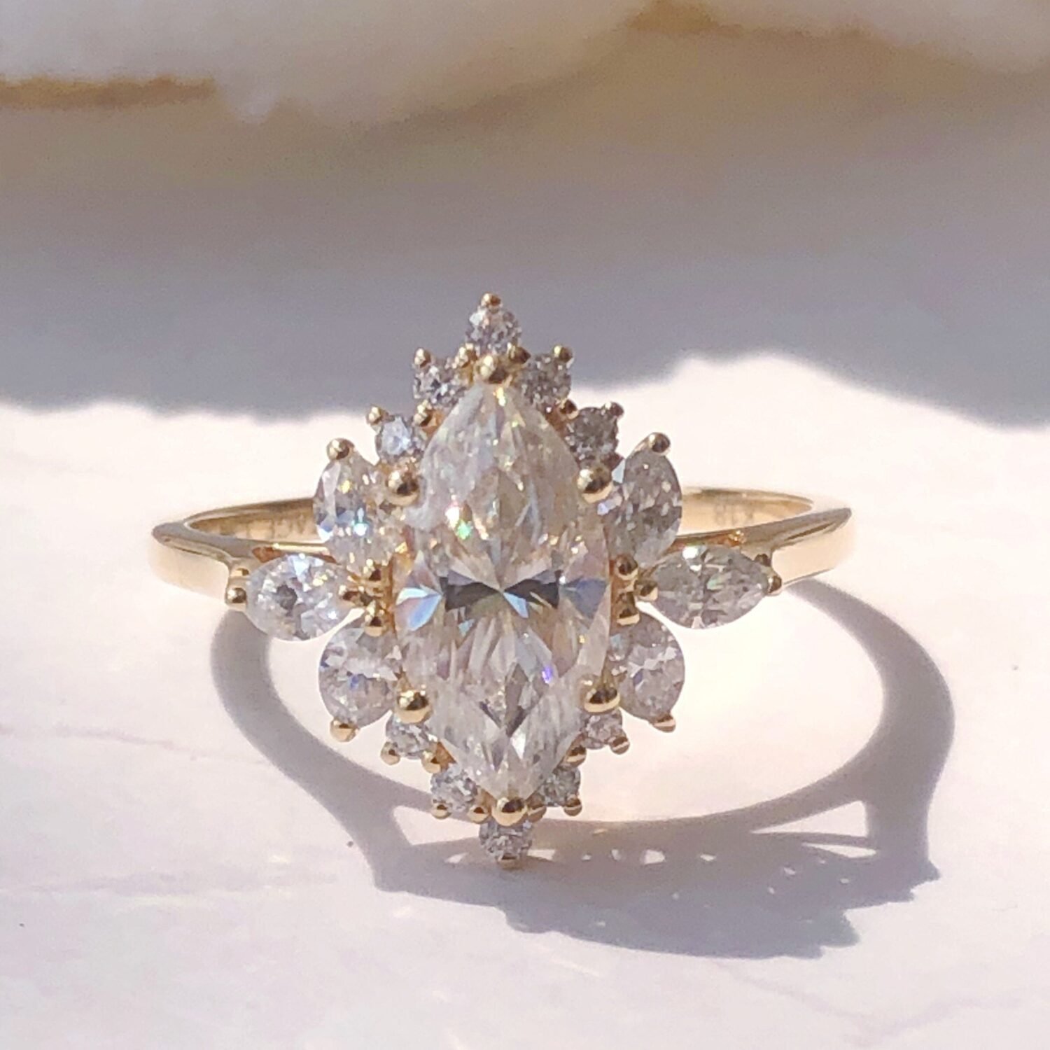 14K Solid Gold Marquise Engagement Ring Moissanite Engagement Ring Rose Gold Wedding Ring Engagement Ring Wedding Ring Rose Gold Ring