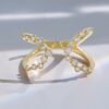 14kt Gold Diamond Criss Cross X Ring, 14K two tone rose gold and white gold gold Diamond Ring, Criss Cross Ring 0.20TCW