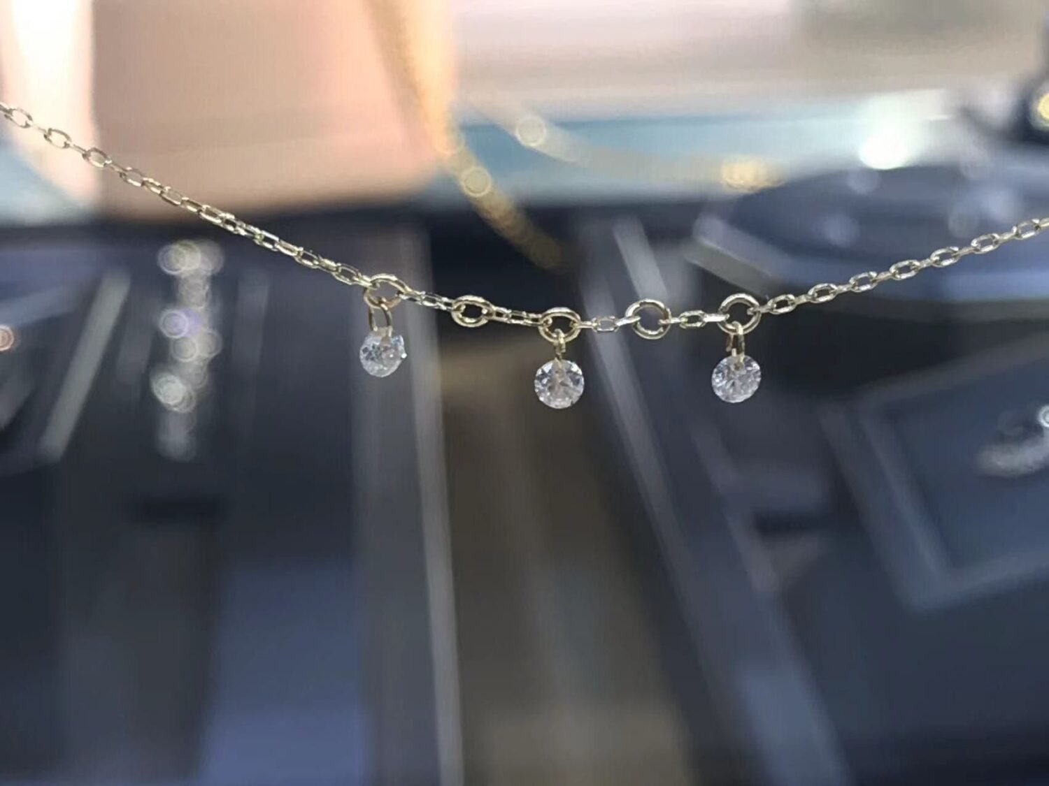 Drilled Diamond Necklace，18K Solid Gold Diamond Necklace，Dainty Diamond Necklace for Women，Bridal Necklace Gold，Gift For Her
