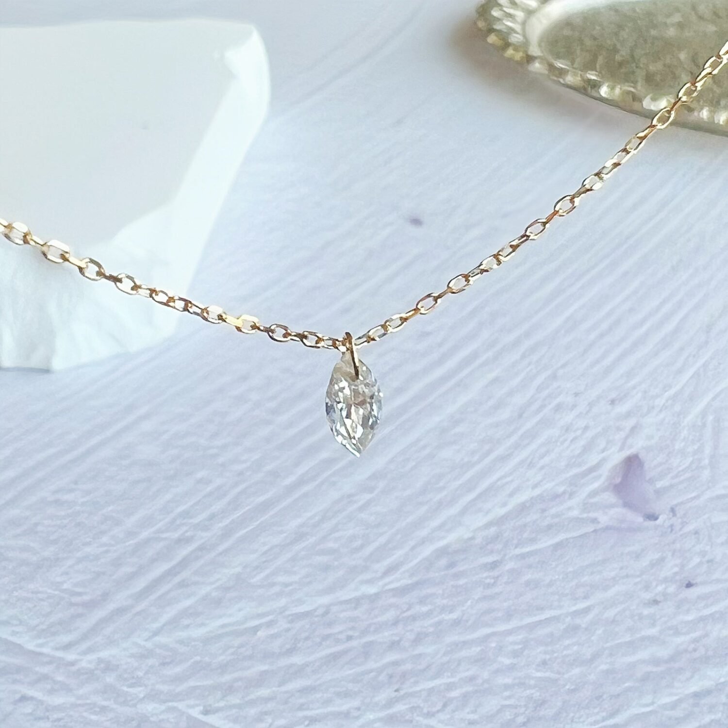 image-3 18K Gold Drilled Diamond solitaire necklace / Marquise Diamond necklace Gold / Diamond bezel / 14K Gold Marquise Necklace / Birthday Gift