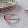 14K Solid Gold Ruby Ring，Dainty Ruby Ring，Oval Ruby Promise Ring，100% Natural Ruby Ring