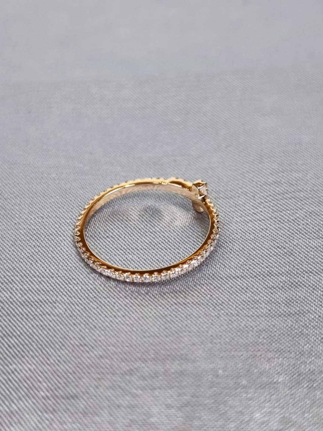 18K Yellow Gold Natural Diamond Bar Ring | Minimalist Pavé Band
