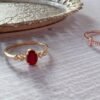 14K Solid Gold Ruby Ring，Dainty Ruby Ring，Oval Ruby Promise Ring，100% Natural Ruby Ring