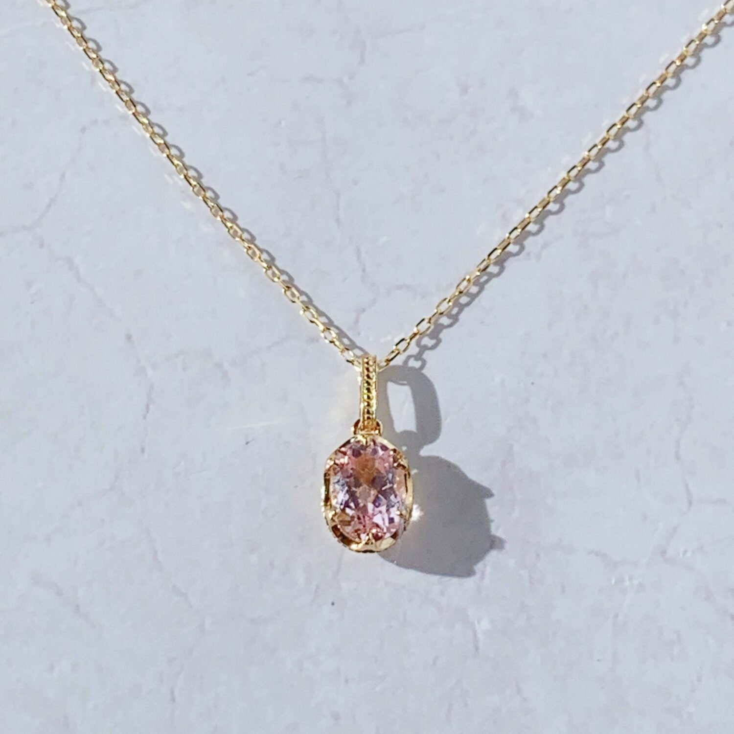 18K Solid Gold Morganite Pendant, 14k Rose Gold Morganite Necklace for her, Wedding Engagement Personalized Valentine‘s day gift