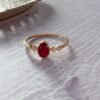 14K Solid Gold Ruby Ring，Dainty Ruby Ring，Oval Ruby Promise Ring，100% Natural Ruby Ring
