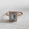 14K Emerald cut Aquamarine ring Tapered, Aquamarine solitaire ring, natural aquamarine ring, genuine aquamarine emerald cut vintage ring,