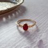 14K Solid Gold Ruby Ring，Dainty Ruby Ring，Oval Ruby Promise Ring，100% Natural Ruby Ring