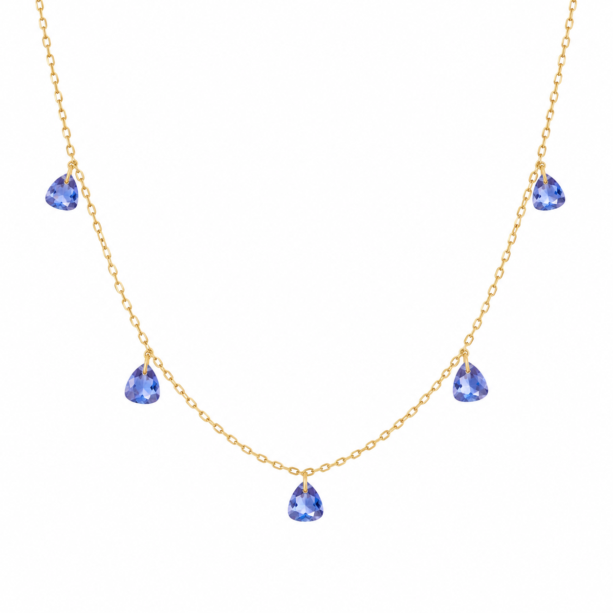 18K Solid Gold Natural Blue Spinel Necklace – 0.10ct Trillion Cut Gemstone Drops