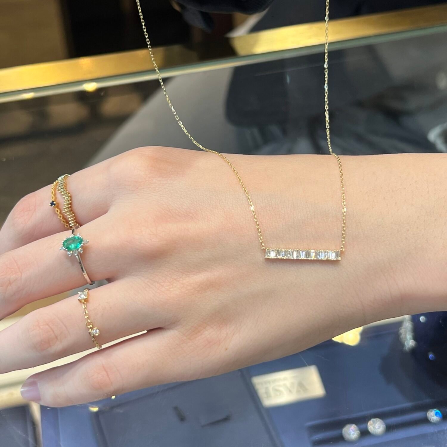 1c8d369c7cedc205ed0094aebd436264 18K Solid Gold Baguette-Cut Lab Grown Diamond Bar Necklace | Minimalist Long Pendant