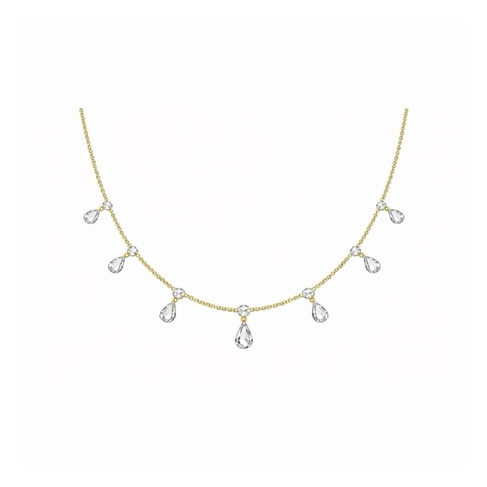 Real Diamonds Round Rose Cut Set Free Bare Floating Diamonds Necklace, 18k Gold Diamond Charms Necklace, Diamond Station Necklace