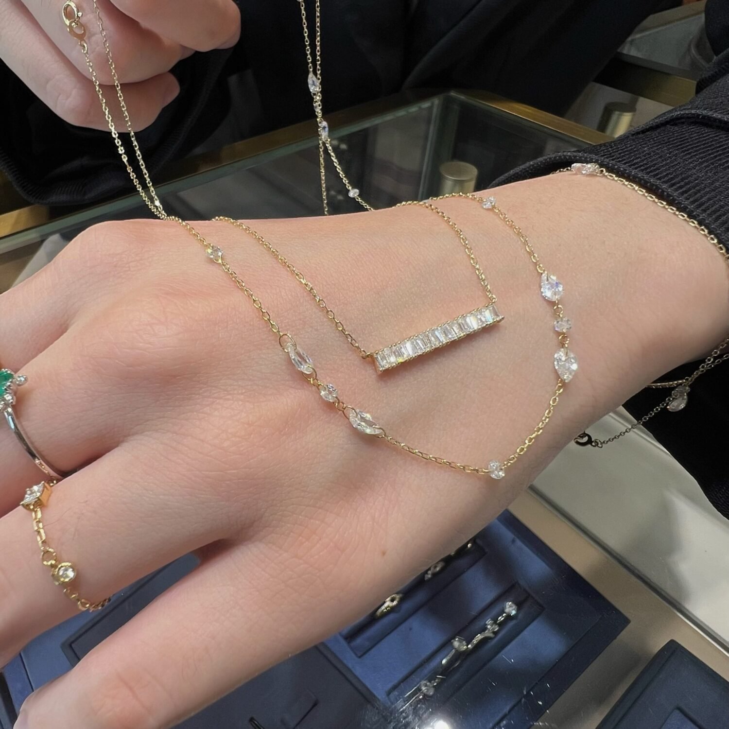 8114de9409bb41f4a3937f5d304d67d2 18K Solid Gold Baguette-Cut Lab Grown Diamond Bar Necklace | Minimalist Long Pendant