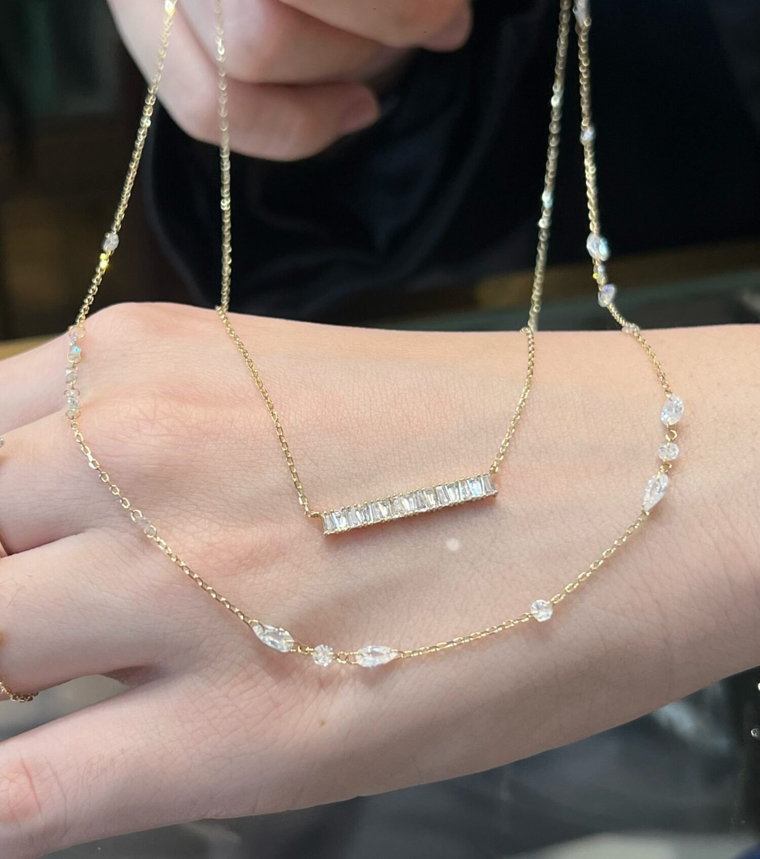 cfd215ceb99d14547256b3d79ab8c25b 18K Solid Gold Baguette-Cut Lab Grown Diamond Bar Necklace | Minimalist Long Pendant