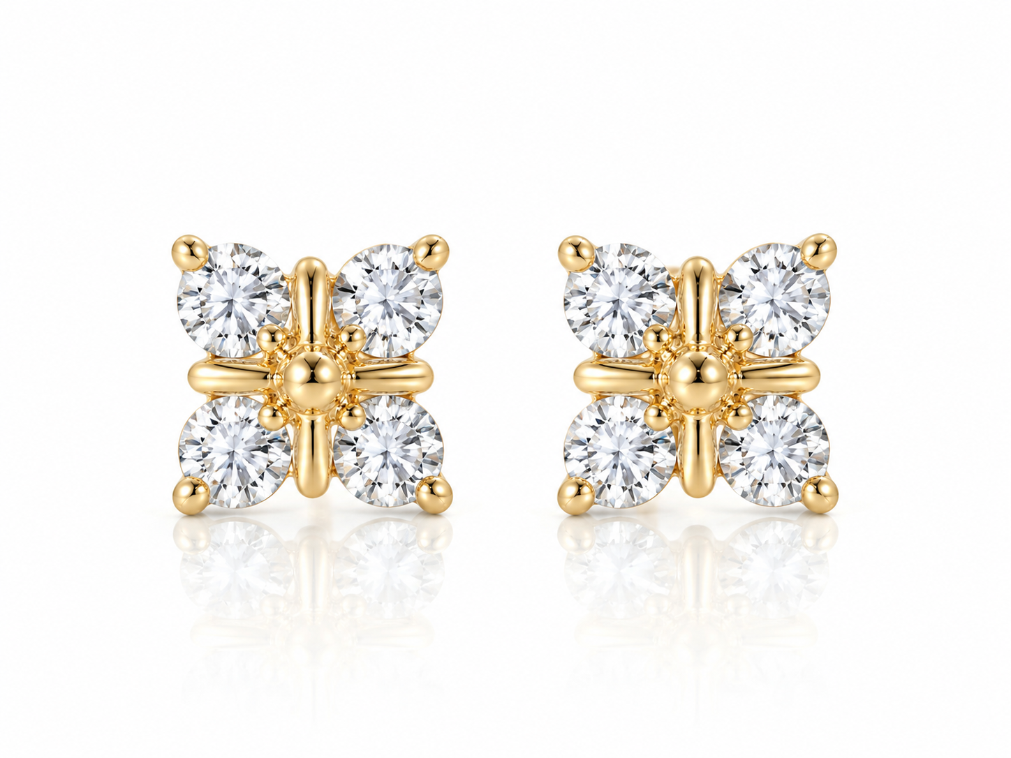 18K Solid Gold Four-Petal Lab Grown Diamond Stud Earrings | 1.00 CTW