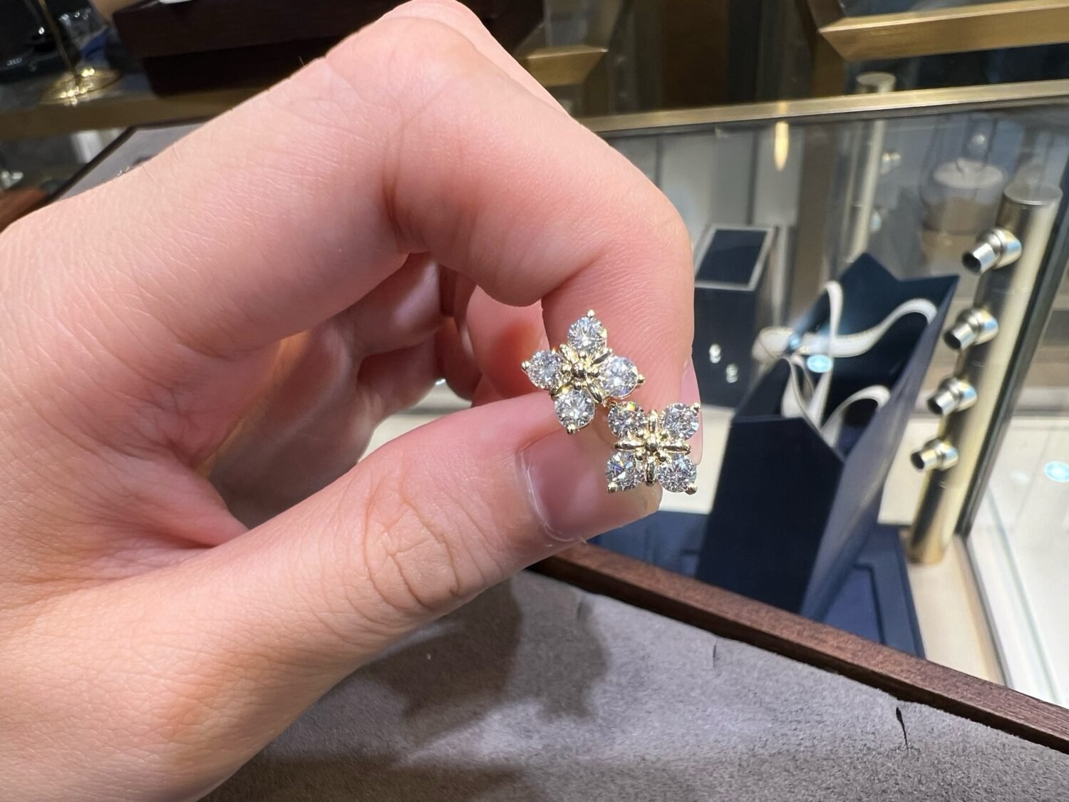 img_2443 18K Solid Gold Four-Petal Lab Grown Diamond Stud Earrings | 1.00 CTW